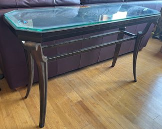 Metal Base, Bronze Color, Console Table With Glass Top