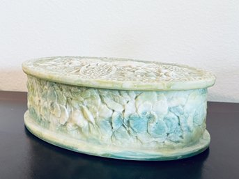 Geenuine Incolay Stone Birds Of Paradise Oval Box