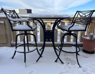 Outdoor Barstools And Table, Cast Aluminum