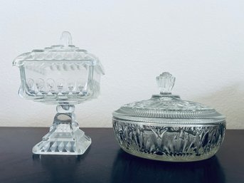 Pair Of Clear Glass Candy Dishes