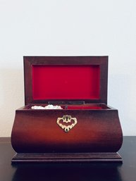 Small Jewelry Box With Variety Of Costume Jewelry Including Necklaces And Brooches