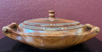 Decorative Wooden Serving Bowl With Lid