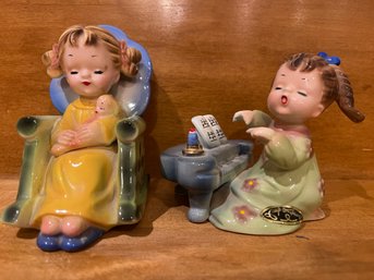 Little Girl Playing Piano And Little Girl In Rocking Chair Ceramic Figurines By Josef Originals