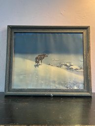 Framed Painting Of A Lone Wolf In The Snowy Mountains
