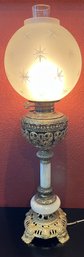 Antique Victorian Banquet Lamp With Onyx Column