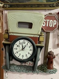 Antique Wagon Car Wall Hanging Clock Decor