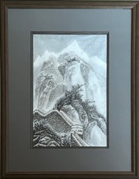 Great Wall Of China, Black And White Framed Print