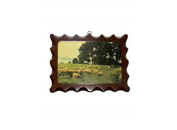 Wooden Painting Of Sheep On The Countryside