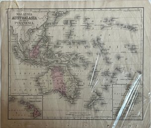 Malaysia, Australia, And Polynesia Genuine Antique Map Printed From Warrens Common School Geography