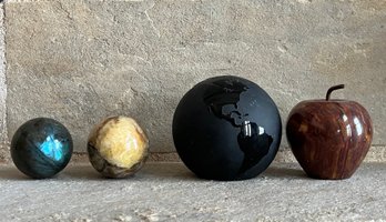 Small Labradorite Sphere, Septarian Egg, Glass Globe And Marble Apple