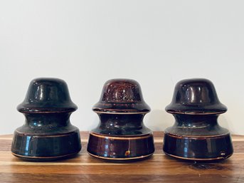Vintage Brown Glazed Ceramic Insulators