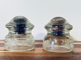 Pair Of Vintage Clear Glass USA Insulators