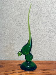 Vintage Viking Green Art Glass Long Tailed Bird Figurine