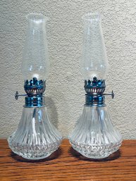 Pair Of Vintage Lamplight Farms Crystal Cut Oil Lamp
