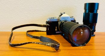 Vintage Nikon Nikkormat Camera With Vivitar Telephoto 200mm And Kalimar Lenses
