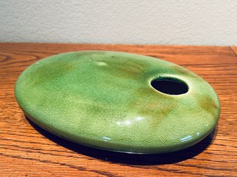 Vintage Green Glaze Ikibana Flower Vase With Flower Frog