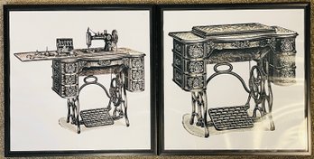 Pair Of Framed Antique Sewing Machine Prints