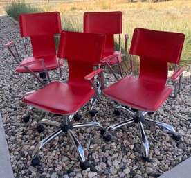 Lot Of 4 Home Furnishings Dorado Office Chair In Red Vinyl And Chrome Finish