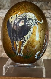 Decorative South Afirca Themed Gold Ostrich Egg Signed By Artist