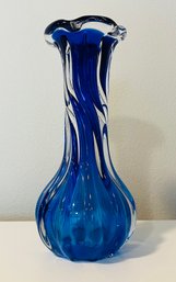 Hand Made Glass Bohemia Blue Vase