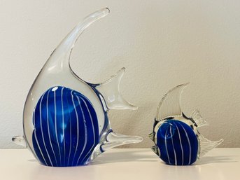 Blue And White Striped Glass Angel Fish Figurines