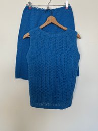 Vintage Blue Knitted Tank Top And Skirt