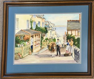 Framed Village Post Office Themed Wayer Color Painting