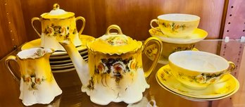 Vintage Haviland France Floral Yellow And White Tea Set
