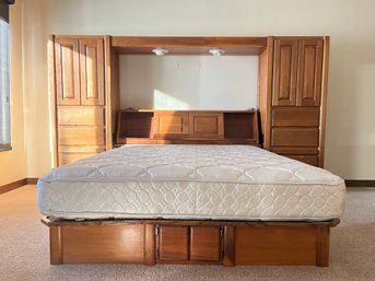 California King Sized Wooden Bed Frame With Lots Of Storage And Beauty Rest Mattress