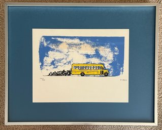Vintage Print Of Kids Pushing Schoolbus By B. David, 256 Out Of 600