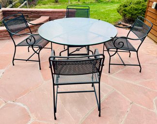 Vintage Outdoor Metal Table With Glass Top & Chairs