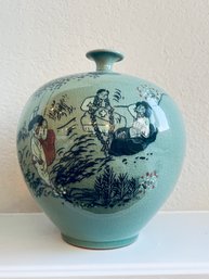 Vintage Korean Porcelain Vase With Craquelure Glaze - Celadon/Pale Green Color