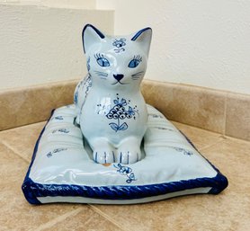 Handmade In Italy Cat On Pillow Figure