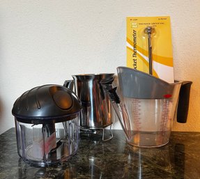 Kitchen Helpers- Fat Separator, Batter Dispenser, Pull Chopper And Thermometer