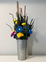 Decorative Faux Floral Bouquet In Metal Bin