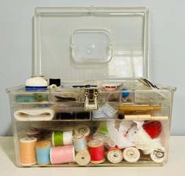 Clear Acrylic Sewing Box With Assorted Sewing Notions