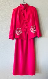 Custom Made Hot Pink Hui Ying, Embroidered Floral Set