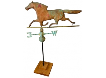 Vintage Copper Running Horse Weather Vane With Stand
