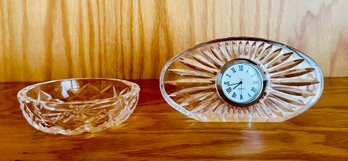 Vintage Waterford Desk Crystal Clock & Bowl
