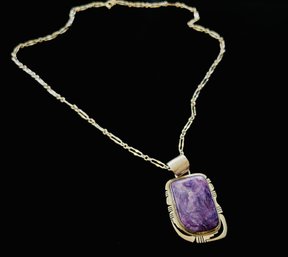 P. Sanchez Charoite Gemstone And Sterling Silver Pendant With Sterling Chain
