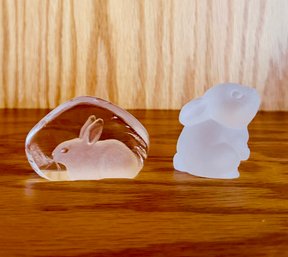 Duo Of Lead Crystal Bunny Figurines