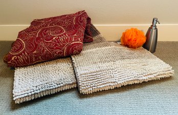 Bathroom Mats, Shower Curtain And Soap Dispenser