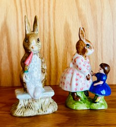 Royal Doulton England Beatrix Potter Fierce Bad Rabbit  & Dollie Bunnykins Playtime Figurines