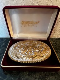 Belt Buckle - Crumrine - Sterling Silver And Gold With Red Velvet Box