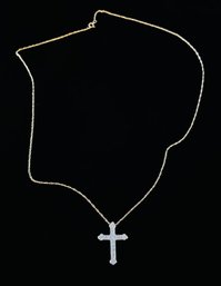 Stunning Diamond And 18K Yellow Gold Cross With 14K Gold Chain