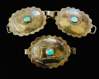 3 Sterling Silver And Turquoise Fred Harvey Era Conchos