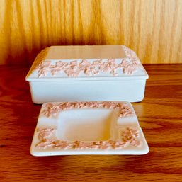 Wedgwood Embossed Queens Ware Trinket Box & Ashtray