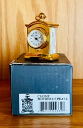 Vintage Miniature Brass Mother Of Pearl Mantle Clock