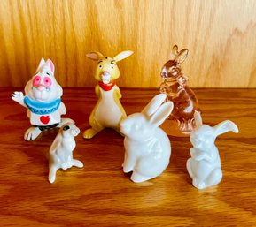 6 PC Lot Of Rabbit Figurines Including Winnie The Pooh Rabbit, Alice In Wonderlands White Rabbit & More