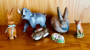 6 PC Lot Of Assorted Animal Figurines Including Rabbits, Elephant & Fox